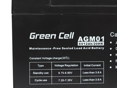 Bateri Green Cell AGM VRLA 6V 12Ah, pa mirëmbajtje, e zezë