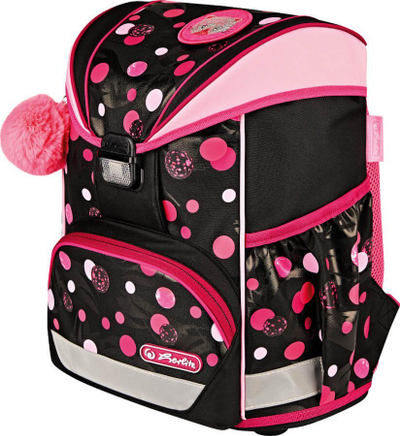 Çantë shkolle Herlitz Ultralight Satchel Cats and Dots, ergonomike, 750g, rozë me të zezë