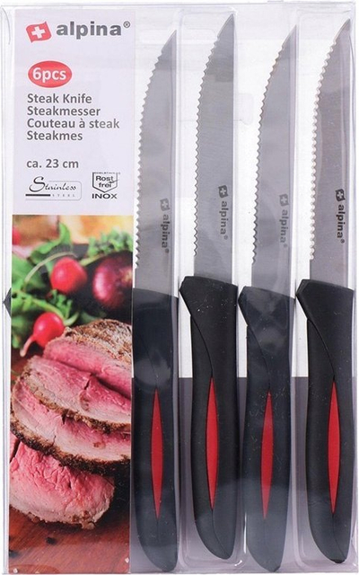 Set thika bifteku Alpina, 22.8 cm, 6 copë, të zeza