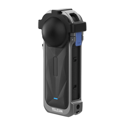 Kornizë mbrojtëse metalike Telesin Insta360 X5, me kapak lente, për kamera aksion, e zezë