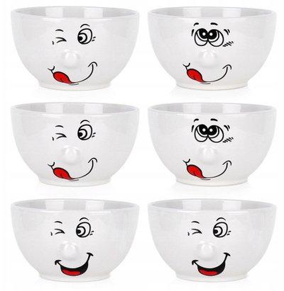 Set tasa qeramike Siaki Collection Smiling, 13.5 cm, 550 ml, 6 copë, të bardha