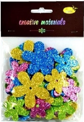 Set dekorativ Galeria Hobby Glitter Foam Flowers Spring, 56 copë, lule shkumëze me shkëlqim, shumëngjyrëshe