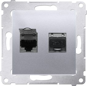 Prizë kompjuterike dyfishe Kontakt Simon 54 D62E.01/43, 2xRJ45 Cat6, e mbrojtur, argjend mat