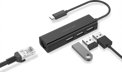Adapter USB C Lention, 3x USB 2.0, Ethernet, i zi