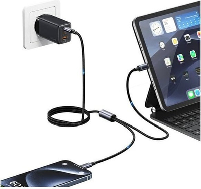 Kабел USB C Usams 2 во 1, 1.2m, 60W, сив