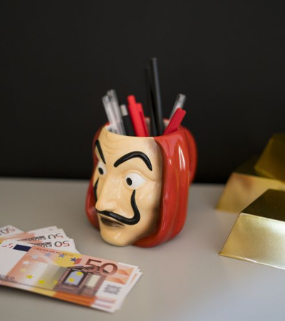 Filxhan 3D La Casa De Papel Mask, qeramike, dizajn maskë, kuqe bezhë