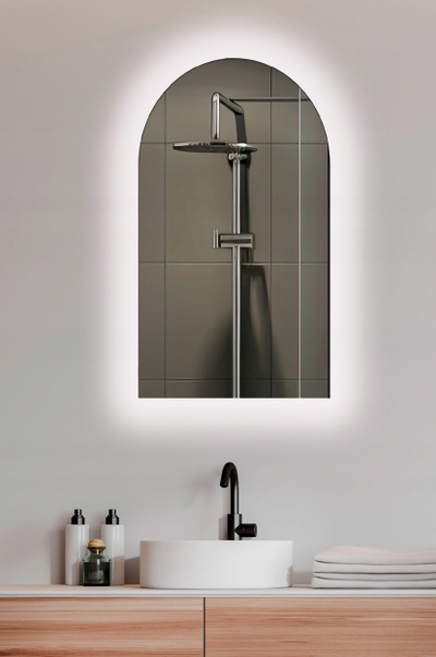 Pasqyrë banjoje Homede MIRR MASTERJERO, gjysmë ovale, LED, 50 x 90 cm, e bardhë