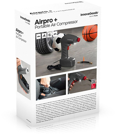 Компресор за воздух InnovaGoods Airpro Plus, 12V, за гуми и топки, црн