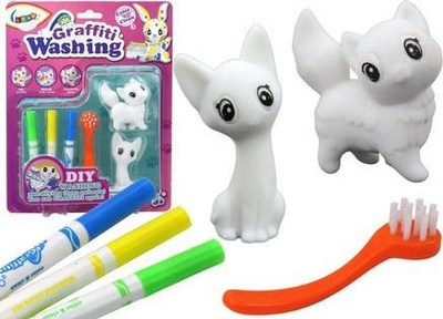 Set kreativ për vizatim kotele Leantoys Graffiti Washing, 2 copë, me markera, i bardhë