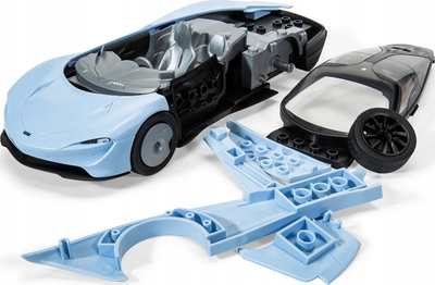 Модел на машина Airfix Quickbuild McLaren Speedtail, 37 делови, пластика Snap Together, светло сина со црни делови
