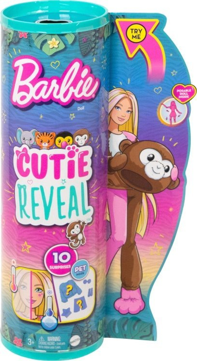 Kukull Barbie Cutie Reveal Jungle Series Majmun, me 10 surpriza, me aksesore, shume ngjyrash