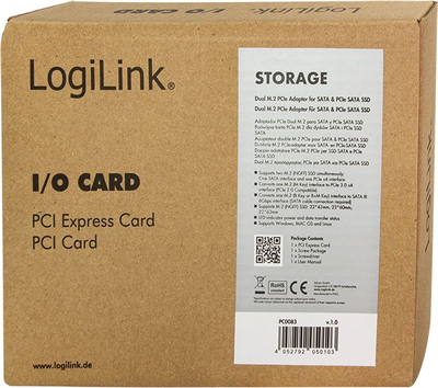 Adapter M.2 në PCIe LogiLink PC0083, PCIe 3.0 x4, për 2 SSD M.2, jeshil