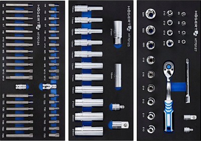 Karrocë veglash Högert Technik HT7G052, 6 sirtarë, 171 pjesë, blu