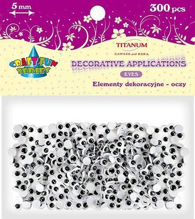 Sy plastikë për zbukurim Titanum, 5 mm, set me 300 copë, të zinj