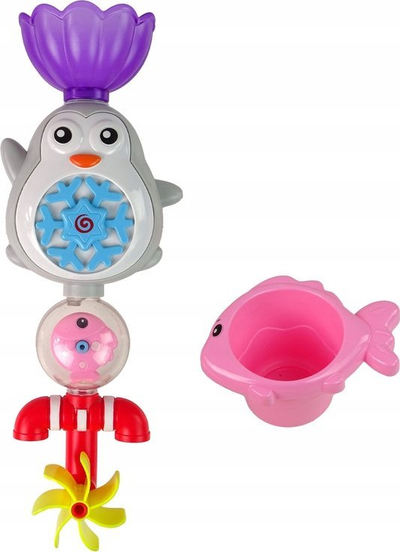 Lodër për banjo Leantoys Bath Penguin, pingvin, me lule vjollcë, ngjyra-ngjyra