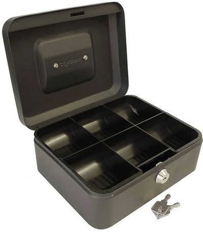 Kuti paresh Forpus Cash Box F80101, 15 cm 6", me çelës, e zezë
