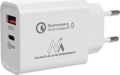 Karikues rrjeti Maclean MCE485W, 20W PD QC 3.0, USB edhe USB C, i bardhë