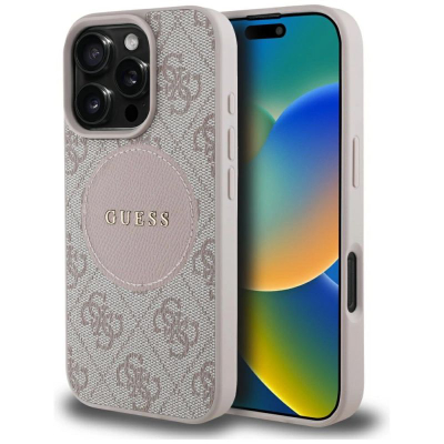Калче за телефон Guess 4G Circle Classic Logo MagSafe, за iPhone 16 Pro, розова