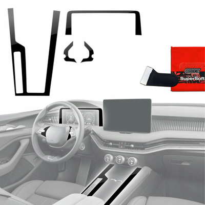 Foli mbrojtëse interieri Grizz PianoSkin, Skoda Superb 4 2024-2026, set 4in1, e zezë me shkëlqim