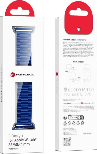 Rrip çeliku FORCELL F-Design FA10 për Apple Watch 38 40 41mm, inox, blu