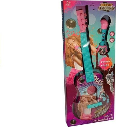 Set kitarë me mikrofon karaoke Lean Toys, muzikë dhe drita, lodër për kalamaj, shumëngjyrsh