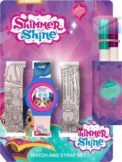 Set orë dixhitale për kalamaj Kids Euroswan Shimmer and Shine SH17056, me rripa për ngjyrosje, me markera me ngjyra