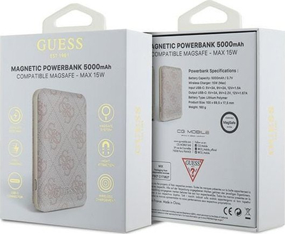 Powerbank Guess GUPB5FP4EMGP, 5000mAh, 15W wireless, rozë
