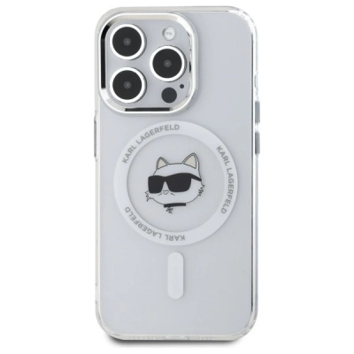 Kapak telefoni Karl Lagerfeld IML Choupette Metal Frame MagSafe, për iPhone 15 Pro, transparent