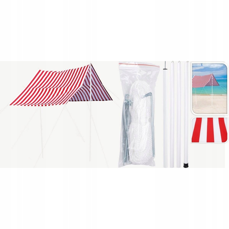 Çadër dielli ProGarden Sunshade Canopy Tent, 297 x 170 cm, për plazh dhe kopsht, e kuqe me vija të bardha
