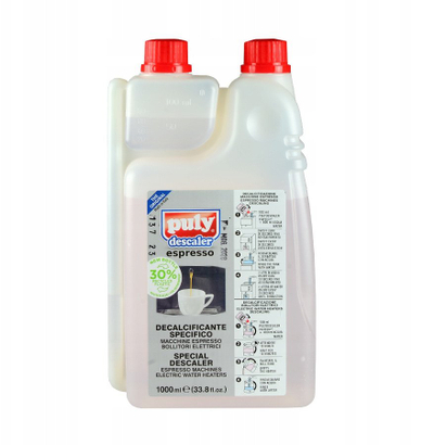 Течност за отстранување на калциум Puly Descaler Espresso, 1L, за апарати за кафе, проѕирна