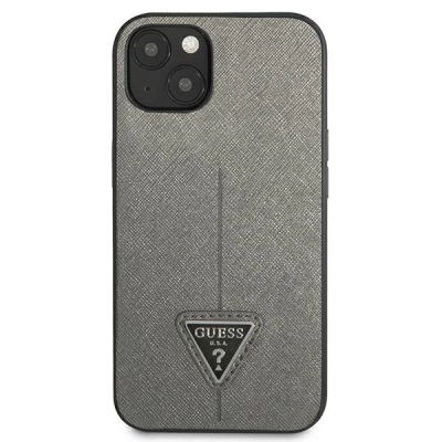 Kapak telefoni Guess Saffiano Triangle për iPhone 13 6.1", hardcase, argjend