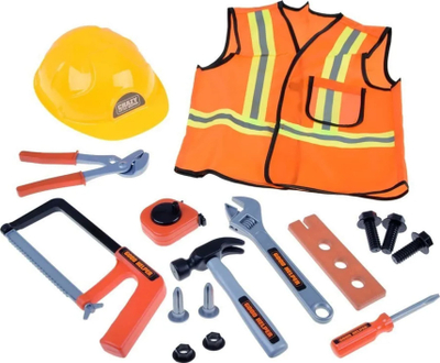 Set lodrash ustallëku Good Helper Deluxe, me jelek e helmetë, vegla plastike, portokalli