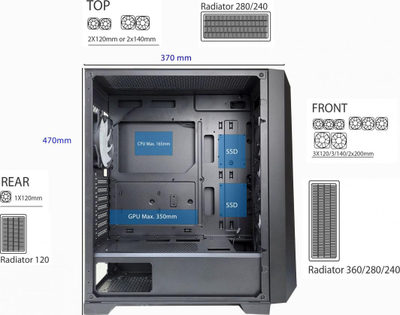 Kasë kompjuteri Xilence Breeze Performance A + X7 X712.RGB (XG131), e zezë