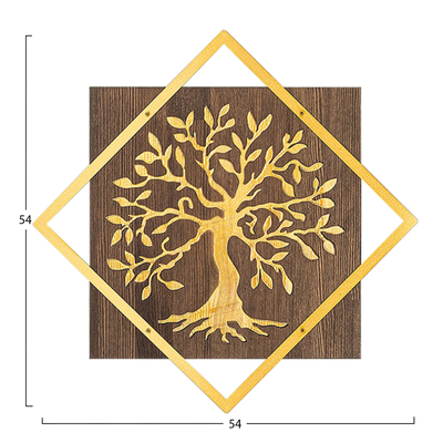 Dekor muri HM4752 Pemë metalike, dru 54x54cm, ngjyrë ari