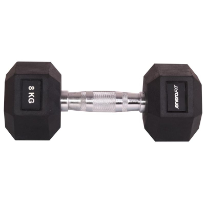 Hantel Eb Fit Rubber Coated Hex, 8 kg, gize, e zezë