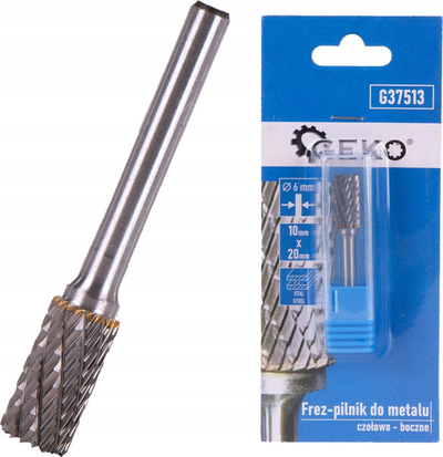 Frez pilnik metali GEKO G37513, diametër 6mm, kokë 10x20mm, argjendtë
