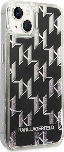 Kapak telefoni Karl Lagerfeld Liquid Glitter Monogram për iPhone 14 Plus 6.7", i fortë, i zi