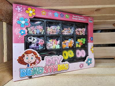 Set lodër Swede DIY Bead String, rruza shumëngjyrëshe, 3+ vjeç, rozë