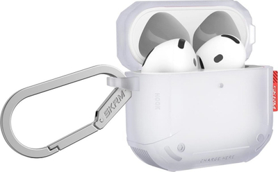 Куќиште Skinarma Mecha CE за AirPods 4, TPU, со карабинер, frost