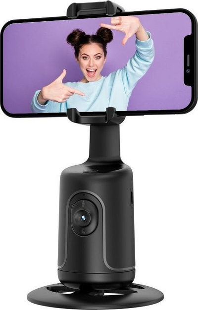 Држач за телефон P1, автоматско следење со гестови, ротација 360°, црна