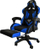 Karrige gaming për zyrë, ergonomike, me këmbestrehë, me jastëk mesi, e zezë me blu