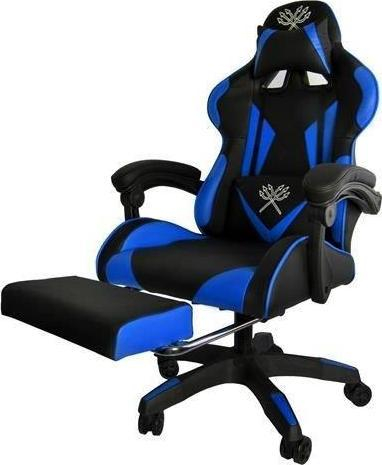 Karrige gaming për zyrë, ergonomike, me këmbestrehë, me jastëk mesi, e zezë me blu