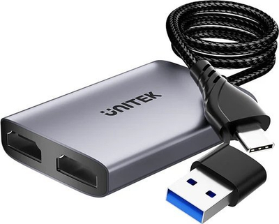 Adapter video Unitek V1427A01, USB C edhe USB A në 2x HDMI, Full HD, gri