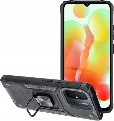 Mbulesë telefoni Armored Nitro për Xiaomi Redmi 12C, me unazë për ta vënë në këmbë, e zezë