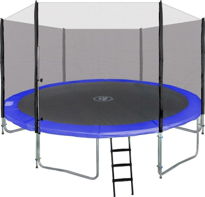 Trampolinë Skyramiz 12FT, 366cm, me rrjetë sigurie dhe shkallë, blu