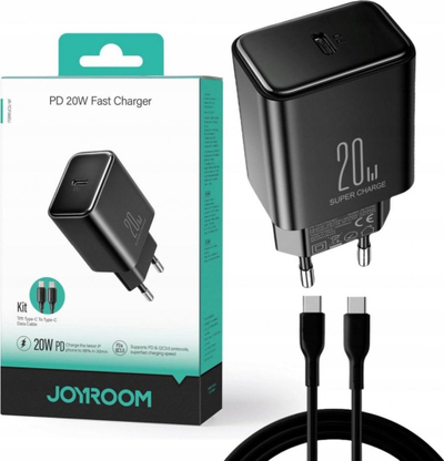 Karikues muri Joyroom PD 20W, USB‑C, kabllo USB‑C 1m, i zi