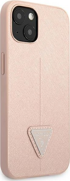 Mbrojtëse telefoni Guess Saffiano Triangle Logo për iPhone 14 Plus 6.7", kasë e fortë, rozë