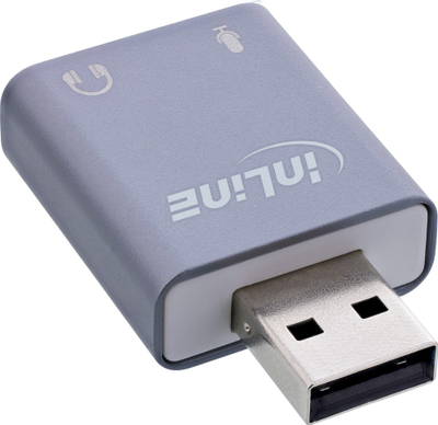 Аудио адаптер USB InLine, USB A, излез за слушалки, влез за микрофон, сив
