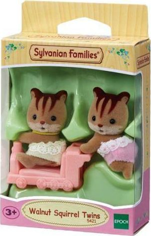 Figurinë lodër Epoch Sylvanian Families Walnut Squirrel Twins 5421, set binjakë, me aksesor lokomotivë
