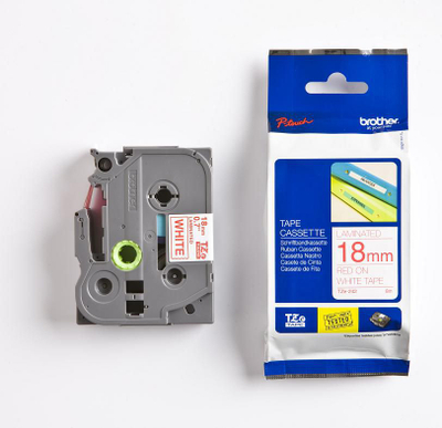 Лента етикета Brother TZE242, 18mm, црвен текст на бела позадина